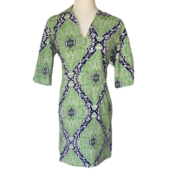 J. McLaughlin Harbor Green Blue Marrakesh Paisley Collared Tunic Shirt Dress - 2 - Picture 1 of 11